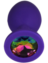 Фиолетовая анальная пробка с радужным кристаллом - 8 см. - 3