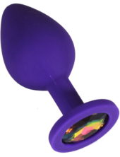 Фиолетовая анальная пробка с радужным кристаллом - 8 см. - 4