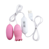 Розовые, работающие от USB виброяйца - классическое и с подвижным язычком - 0
