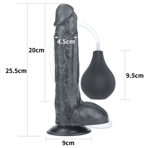 Черный фаллоимитатор-гигант с грушей 10 Squirt Extreme Dildo - 25,5 см. - 2