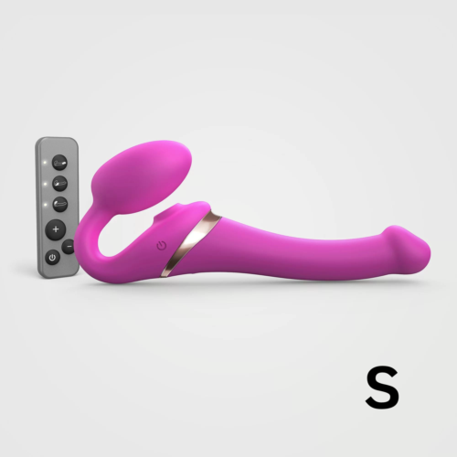 Ярко-розовый безремневой страпон Multi Orgasm Size S с клиторальной стимуляцией - 5