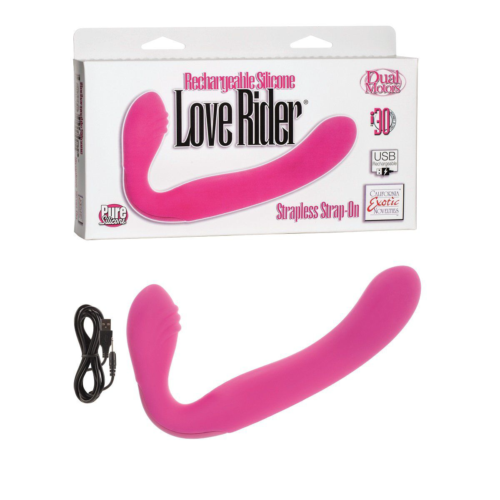 Розовый перезаряжаемый водонепроницаемый страпон Rechargeable Silicone Love Rider Strapless Strap-On - 1