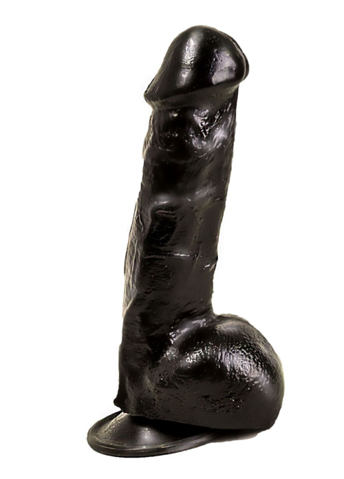 Реалистичный чёрный фаллоимитатор на присоске - 17,8 см. - 0