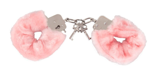 Розовые меховые наручники Love Cuffs Rose - 0