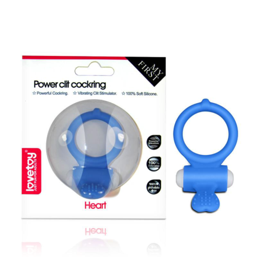 Голубое виброкольцо для пениса Power Heart Clit Cockring - 0