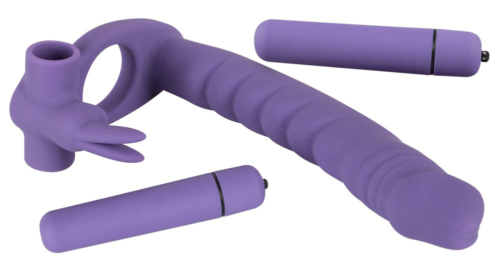 Фиолетовая насадка на пенис для двойной стимуляции Los Analos - 16 см. - 2