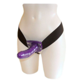 Фиолетовый женский страпон на эластичных ремешках - 16 см. - 0