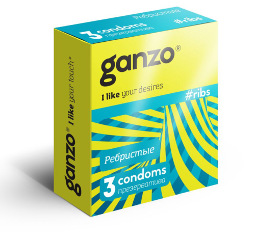 Презервативы с ребристой структурой Ganzo Ribs - 3 шт. - 0
