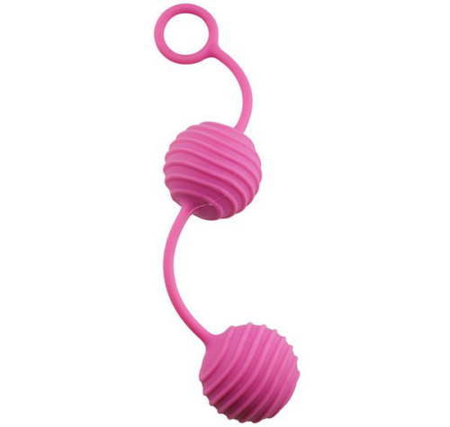 Розовые вагинальные шарики с ребристым рельефом - 0