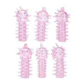 Набор из 6 розовых закрытых насадок с шипами TICKLER JELLY SLEEVE SET - 0
