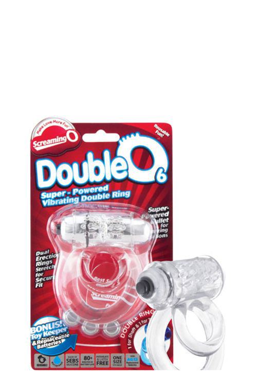 Прозрачное эрекционное кольцо с шишечками и подхватом мошонки DOUBLE O 6 CLEAR - 1