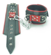 Широкие черные наручники с красным декором - 1