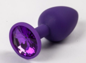 Фиолетовая силиконовая анальная пробка с фиолетовым стразом - 7,1 см. - 0