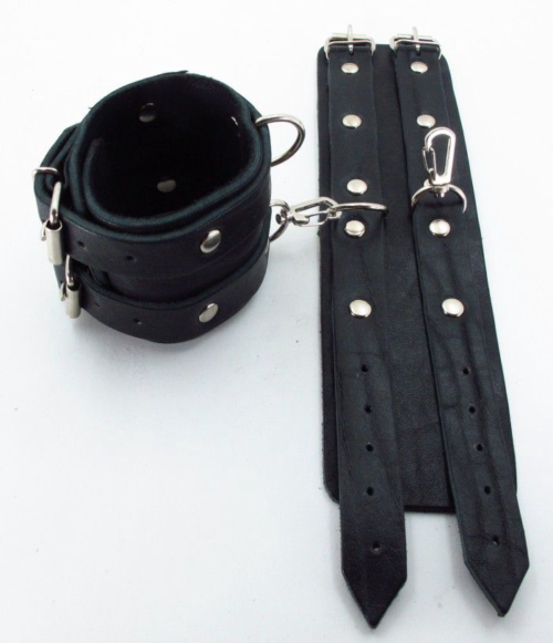 Широкие черные наручники с двумя ремешками - 1