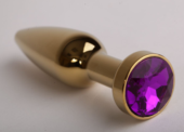 Золотистая анальная пробка с фиолетовым кристаллом - 11,2 см. - 0