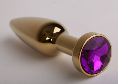 Золотистая анальная пробка с фиолетовым кристаллом - 11,2 см. - 0