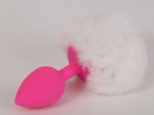 Розовая анальная пробка с белым хвостом Задорный Кролик - 0