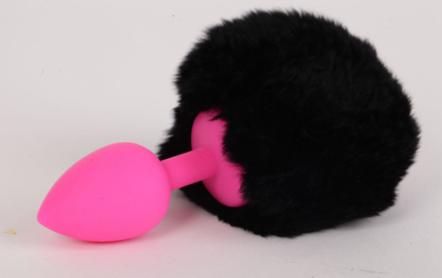 Розовая анальная пробка с черным хвостом Задорный Кролик - 0