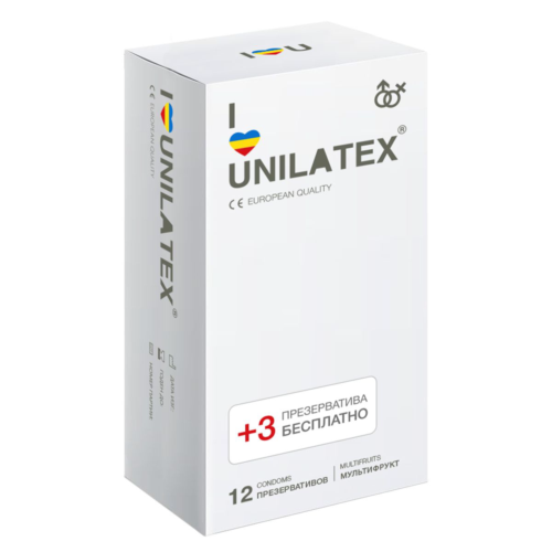 Разноцветные ароматизированные презервативы Unilatex Multifruit - 12 шт. + 3 шт. в подарок - 0