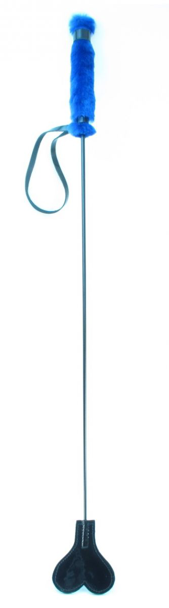 Лаковый стек с синей меховой ручкой - 64 см. - 0