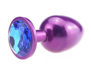 Фиолетовая анальная пробка с синим стразом - 7,6 см. - 0