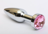 Удлинённая серебристая пробка с розовым кристаллом - 11,2 см. - 0