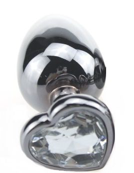 Серебристая пробка с прозрачным кристаллом-сердечком - 9 см. - 0