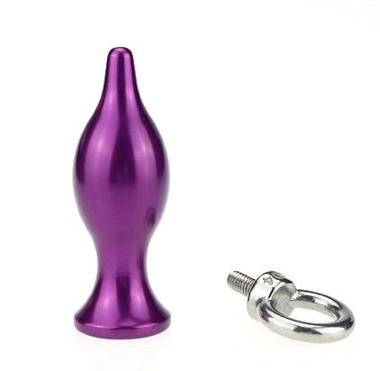 Фиолетовая металлическая анальная пробка с кольцом - 7 см. - 1