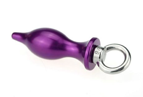 Фиолетовая металлическая анальная пробка с кольцом - 7 см. - 0