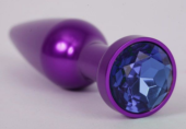 Фиолетовая анальная пробка с синим стразом - 11,2 см. - 0