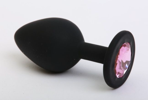 Чёрная силиконовая пробка с розовым стразом - 7,1 см. - 0