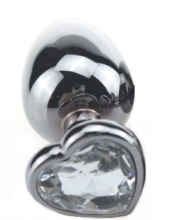 Малая серебристая пробка с прозрачным кристаллом-сердечком - 7,5 см. - 0