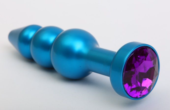 Синяя фигурная анальная пробка с фиолетовым кристаллом - 11,2 см. - 0