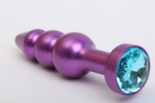Фиолетовая фигурная анальная ёлочка с голубым кристаллом - 11,2 см. - 0