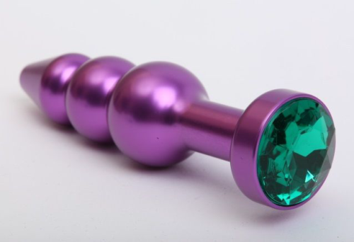 Фиолетовая фигурная анальная ёлочка с зелёным кристаллом - 11,2 см. - 0