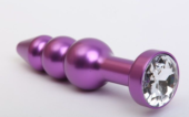 Фиолетовая фигурная анальная ёлочка с прозрачным кристаллом - 11,2 см. - 0
