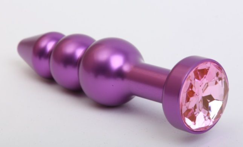 Фиолетовая фигурная анальная ёлочка с розовым кристаллом - 11,2 см. - 0