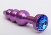 Фиолетовая фигурная анальная ёлочка с синим кристаллом - 11,2 см. - 0