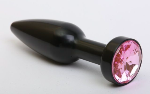 Чёрная удлинённая пробка с розовым кристаллом - 11,2 см. - 0