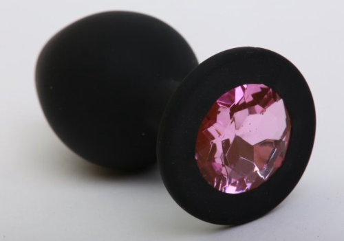 Чёрная силиконовая пробка с розовым стразом - 8,2 см. - 0
