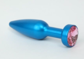 Большая синяя анальная пробка с розовым стразом - 11,2 см. - 0