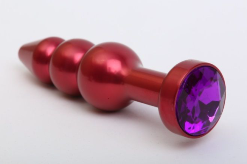 Красная анальная ёлочка с фиолетовым кристаллом - 11,2 см. - 0