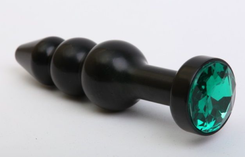 Чёрная анальная ёлочка с зеленым кристаллом - 11,2 см. - 0