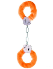 Металлические наручники с оранжевым мехом - 0