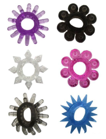 Набор из 6 эрекционных колец различной формы и цвета