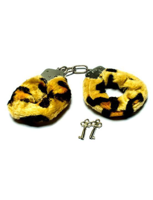 Металлические наручники с мехом тигровой расцветки - 0