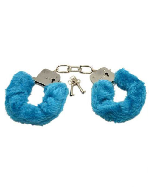 Металлические наручники с голубым мехом - 1