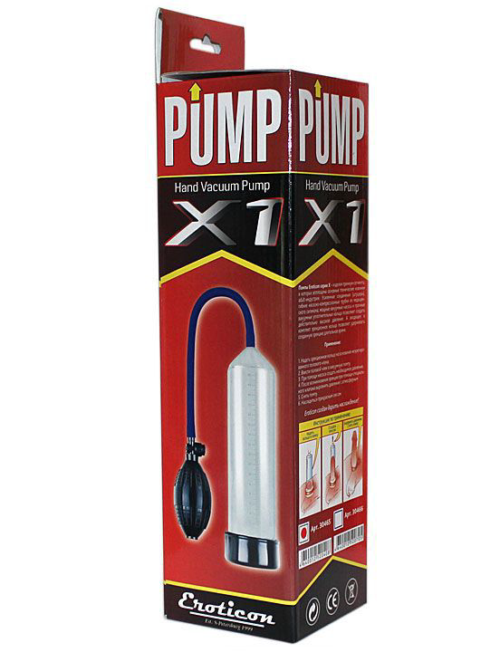 Прозрачная вакуумная помпа Eroticon PUMP X1 с грушей - 1