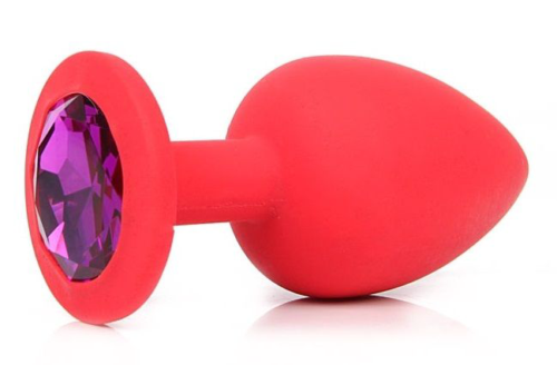 Красная силиконовая пробка с фиолетовым кристаллом размера L - 9,2 см. - 0