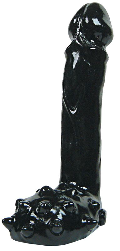 Анальный фаллоимитатор с мошонкой, покрытой шишечками, All Black - 19 см. - 0